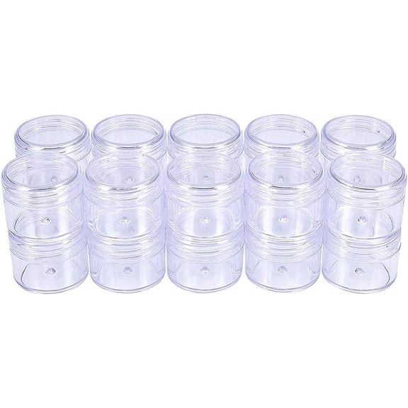 20 Pack 1.7"x1.4" (30ml) Empty Clear Plastic Bead Storage Container jar with Rounded Screw-Top Lids for Beads Nail Art Glitter Make Up