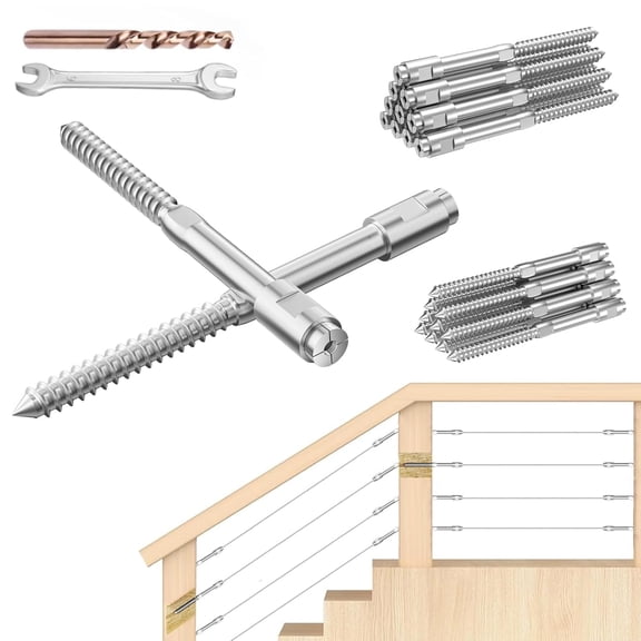20 Pack 1/8" Swageless Lag Screws Left & Right Cable Railing Hardware Kit, T316 Stainless Steel Swageless Lag Screw Terminals, Handed Thread Swageless Cable Railing Kit for Wood Posts, CR303