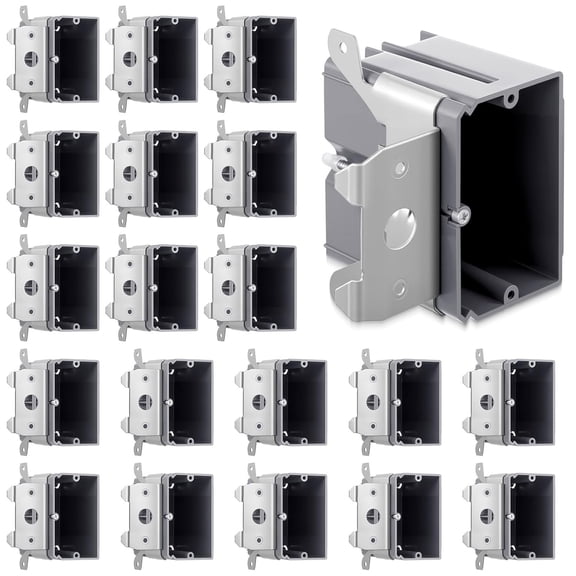 20 Pack 1-Gang Adjustable Square Plastic Electrical Outlet Box, Etl Listed, 21 Cubic Inch PVC Single Gang Junction Box for Home Improvement, Construction, Flexible Installation, Gray