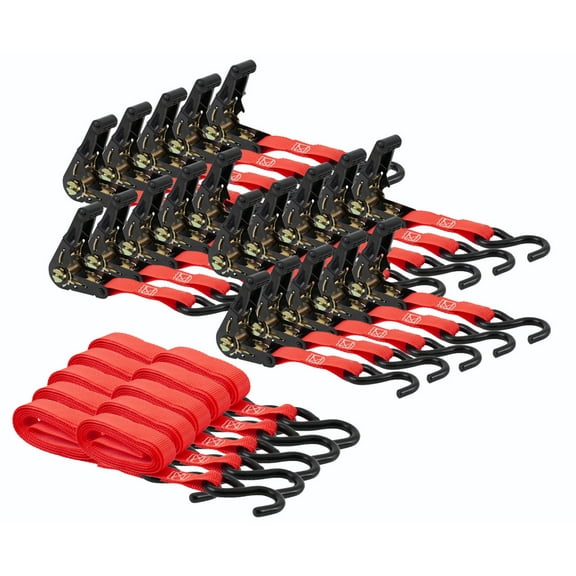 (20 Pack) 1" x 10' Ratchet Strap with S Hook - Red