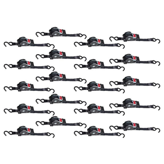 20 Pack 1" x 12' Retractable Ratchet Straps | Auto Retract NO-RATCHETING Ratchet Straps with Coated S Hook Tiedowns for Motorcycles, ATVs, Bikes: Tight & Secure Pickup Trailer Tie-Down