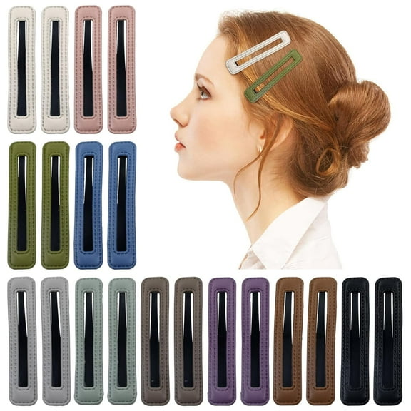 20 Pack 10 Dark Colors 7 CM Leather Covered Large Rectangle Snap Hair Clips Square Hair Barrettes Hair Pins Hair Grips Bang Fine Hair Holder Accessories for Women