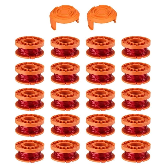 20-Pack 10ft 0.065 WA0010 Worx Weed Accessories Pre-Cut Weed Eater String Trimmer Line Spools (20Spool + 4Cap)