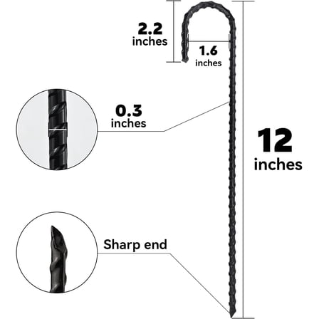20 Pack 12" Heavy-Duty J-Hook Rebar Stakes – Galvanized Anti-Rust Ground Anchors for Chainlink Fences, Garden Fencing, Sports Nets, Tents & Outdoor Yard Anchoring