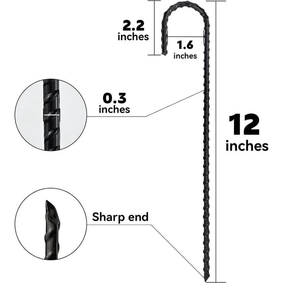 20 Pack 12" Heavy-Duty J-Hook Rebar Stakes – Galvanized Anti-Rust Ground Anchors for Chainlink Fences, Garden Fencing, Sports Nets, Tents & Outdoor Yard Anchoring