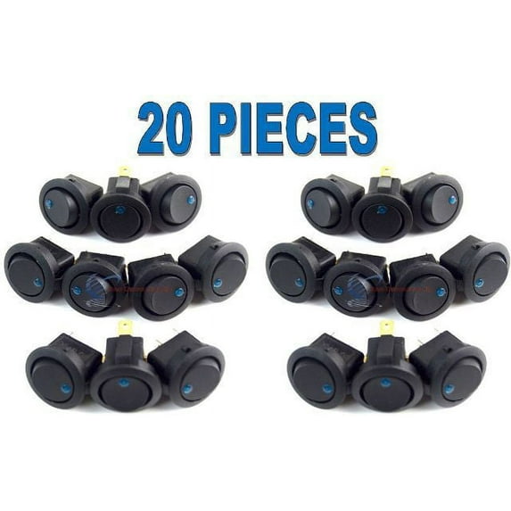 20 Pack 12 Volt Round Rocker Switch with Blue LED Car Automotive On Off car auto