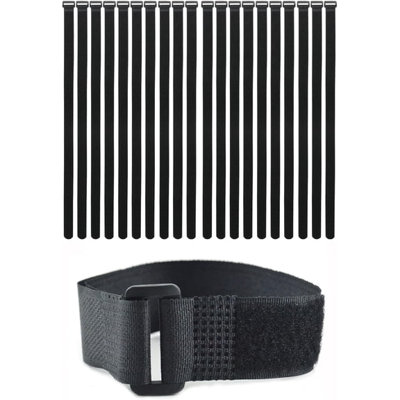 20 Pack (12 x 1 Inch) Reusable Fastening Cable Ties and Straps,Adjustable Multi-Purpose Hook Loop Straps Nylon Organizer Fastener Management Wire