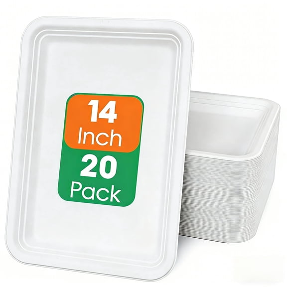 20 Pack 14 Inch Disposable Food Crawfish Trays, Compostable Large Paper Plates, Disposable Thanksgiving Trays for Serving Food, Turkey, BBQ, Seafood Boil Party Supplies