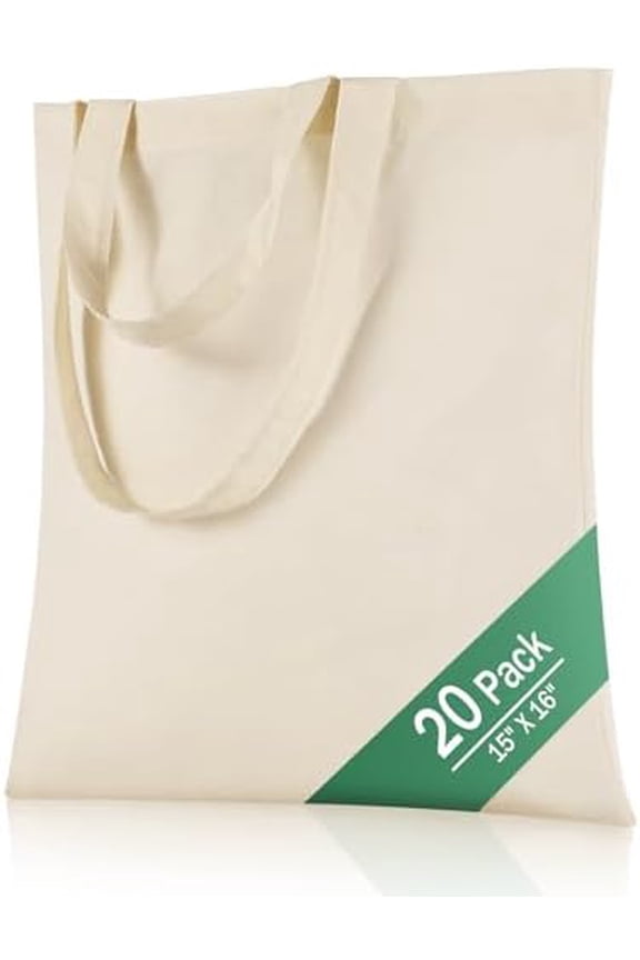 20 Pack 15'' X 16'' Cotton Tote Bags for Painting,Lightweight Thin Tote Bags Bulk Reusable Grocery Shopping Cloth BagsSuitable for Crafts, DIY, Tie DyeGift, Activity$$