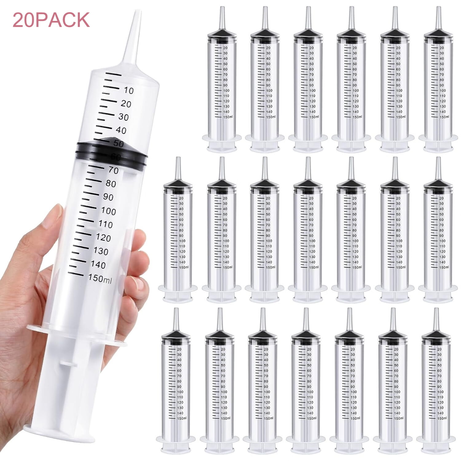 20 Pack 150ml Large Syringe with Cap, Plastic Liquid Syringes with