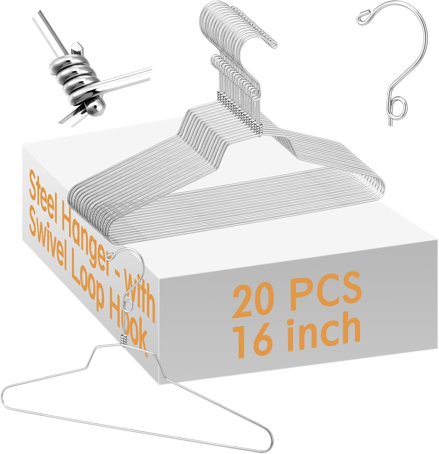 20 Pack 16” Metal Stackable Hanger, Stainless Steel Coat Hangers with ...