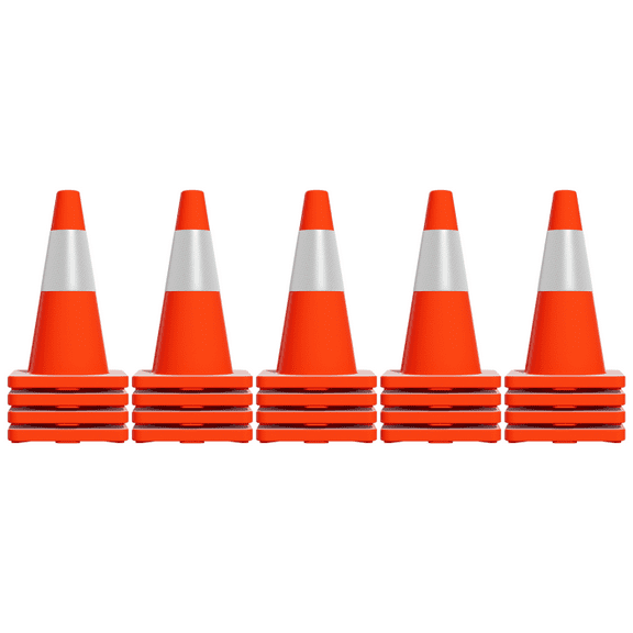 20-Pack 18.1-inch PVC Traffic Cones-Heavy-Base, Reflective for Parking Lot Management