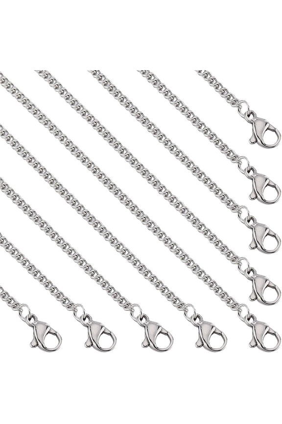 20 Pack 18 Inch/ 0.45m 304 Stainless Steel Cuban Chain Necklace Making Chains Silver Metal Lobster Claw Clasps Cable Curb Chain Necklaces Bulk