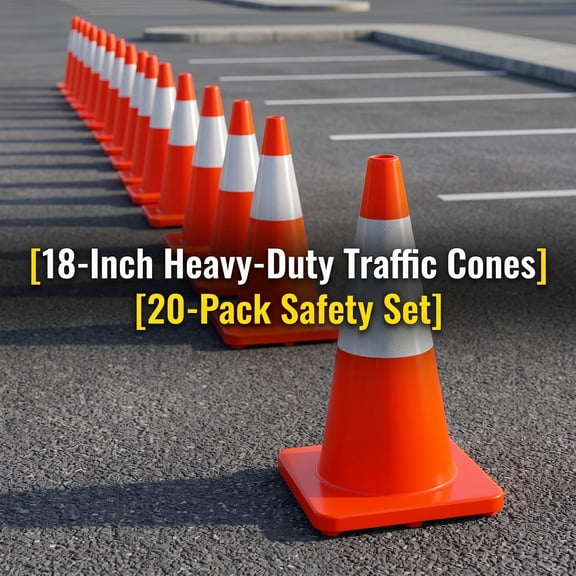 20 Pack 18 Inch Stackable Traffic Cones with Reflective Collar Sturdy PVC Safety Cones for Driveways, Construction Sites, Schools & Parking Lots
