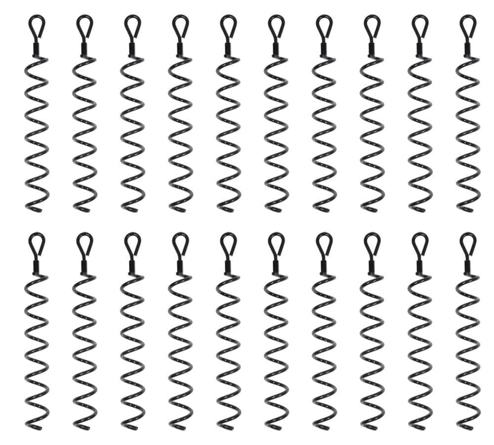 20 Pack 18 inches Spiral Shed Anchor Kit w/ Removable Eye Bolt - Steel Black Earth Auger Tent Stakes Heavy Duty Ground Screw Anchor for Securing Tents, Canopies, Tarps, Swing Sets