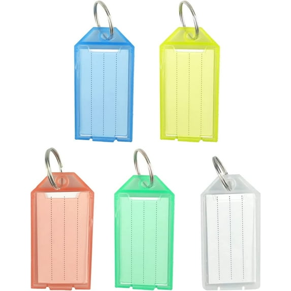 20 Pack 2.2 Inch Tough Plastic Key Tags, Key Labels with Split Ring and Label Window, 5 Colors, with a Clear Storage Box