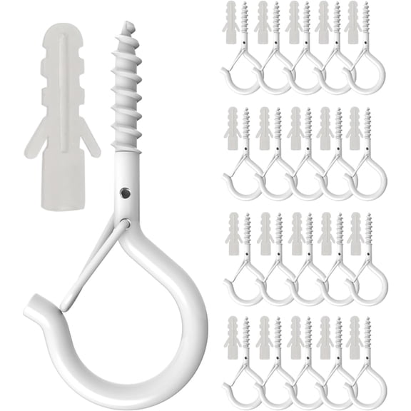 20 Pack 2.2 Inch White Vinyl Coated Q Hanger Screw Hooks with Safety Buckle, Rustproof Heavy-Duty Hooks Holds Up to 40 Lbs for String Lights, Plants, Bird Feeders & Holiday Decor Indoor Outdoor