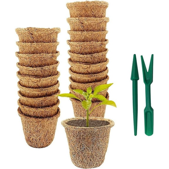 20 Pack 2.6 Inch Coco Coir Seed Starter Pots, Biodegradable Seed Starter Pots, Organic Biodegradable Germination Nursery Seedling Pots for Flower Vegetables and Saplings