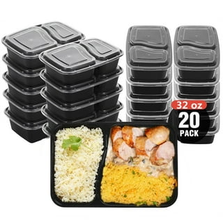 Asporto 26 Ounce Compartment Take Out Boxes, 100 Microwavable Meal Prep  Containers - 3 Compartments, With Clear Plastic Lids, Black Plastic Food