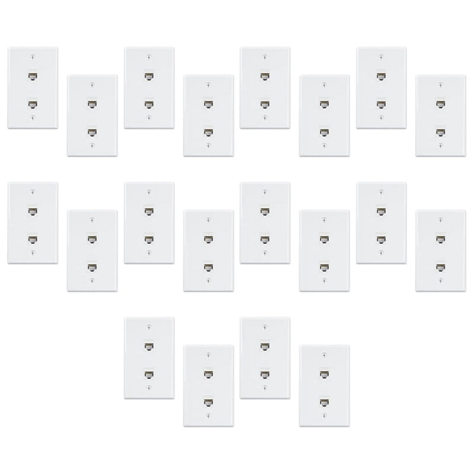 20 Pack 2 Port Ethernet Wall Plate, Cat6 Female to Jack RJ45 Inline Coupler Outlet, White