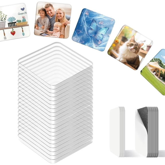 20 Pack 2"X2"X0.16" Clear Acrylic DIY Fridge Magnets Set with Adhesive Backing, Square Magnetic Refrigerator Photo Frames for Crafts Kitchen Classroom Party Office Home Decoration
