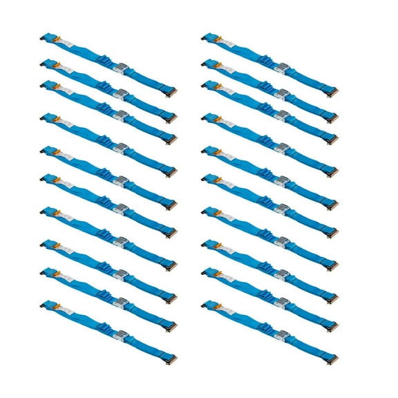 20 Pack 2" x 20' Logistic E-Track Cam Buckle Straps with Spring E-Fittings - 2500 lbs Breaking Strength - Blue Cam Buckle Cargo Load Straps for Enclosed Semi Trailers, Box Trucks