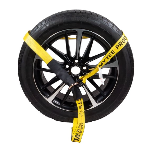 20 Pack 2" x 8' Tire Lasso Tie Down Strap with Steel O-Ring & Cordura Sleeve - HI-VIZ Yellow Wheel Lift Strap for Car Haulers, Auto Transport & Vehicle Towing, 3,333 lbs WLL