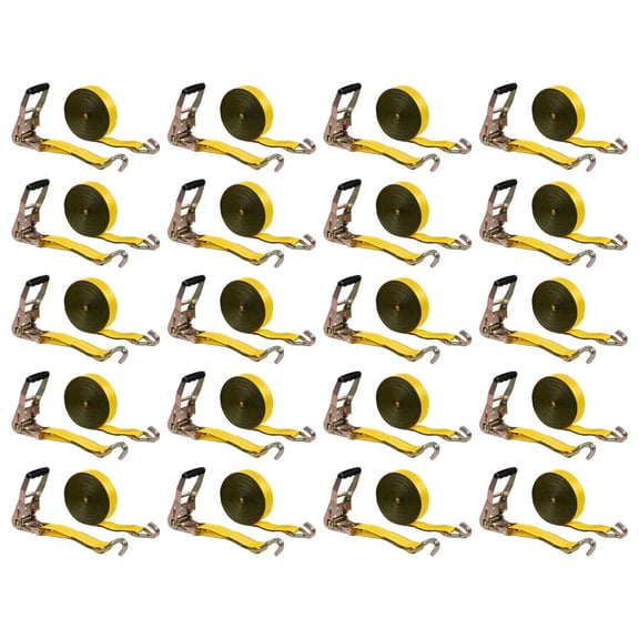 20 Pack 2"x40' Yellow Ratchet Strap with J Hooks - 10,000 Lbs Breaking Strength - Heavy Duty Tie Down Cargo Truck Straps with Wire Hooks for Flatbed, Truck, Trailers Pickup
