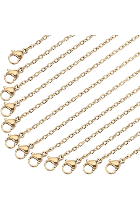 20 Pack 20 Inch/ 0.5m 2mm Necklace Chain Stainless Steel Bulk Golden Necklace Chains Bulk Metal Lobster Claw Clasps Cable Chains Necklaces Bulk