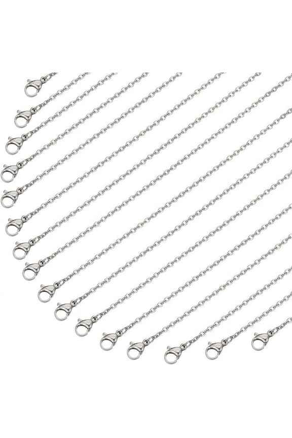 20 Pack 20 Inch/ 0.5m 2mm Stainless Steel Necklace Chains Bulk Silver Necklace Making Metal Lobster Claw Clasps Cable Chains Necklaces Bulk