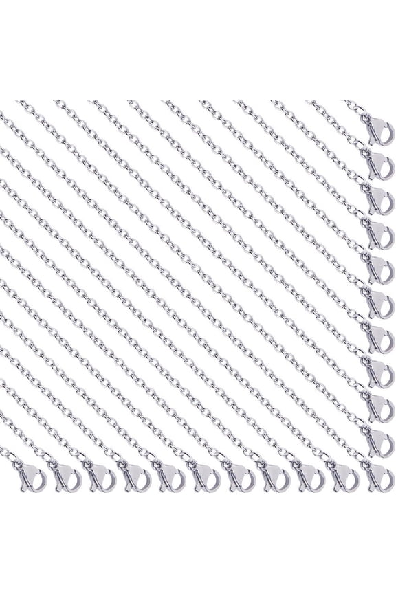 20 Pack 22 Inch/ 0.55m 2mm Stainless Steel Necklace Chains Metal Silver Necklace Making Lobster Claw Clasps Cable Link Chains Bulk