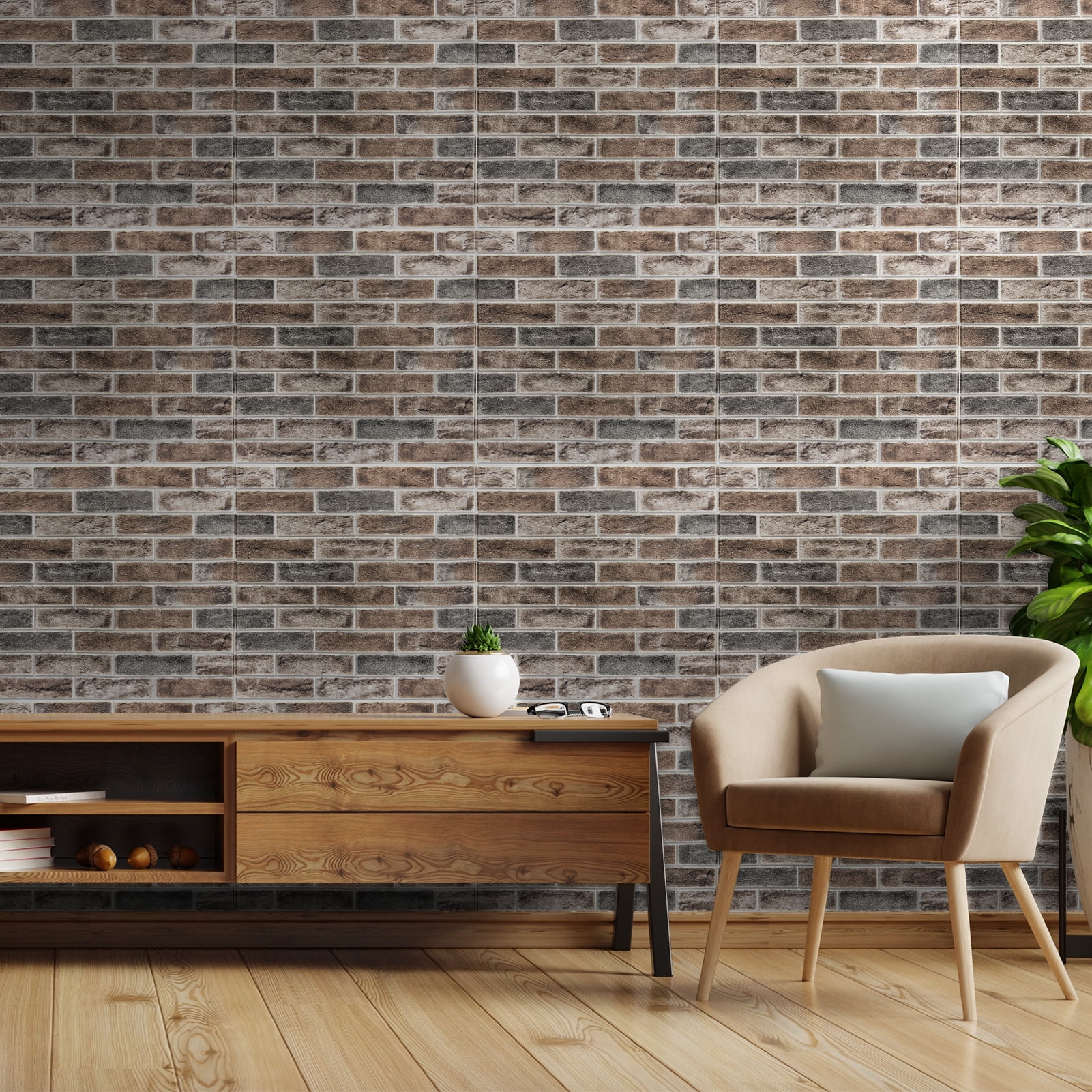 20-Pack 27.5''x27.5'' Peel and Stick Faux Brick 3D Wall Panels,Self Adhesive Foam Wallpaper for Bedroom,Kitchen,Gray Brown