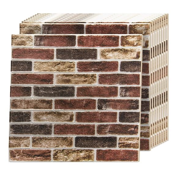 20-Pack 27.5''x27.5'' Peel and Stick Faux Brick 3D Wall Panels,Self Adhesive Foam Wallpaper for Bedroom,Kitchen,Red Brown
