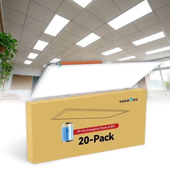20-Pack 2x4 LED Flat Panel Light with Emergency Battery Backup, 90-Min Emergency Power at 8W, 30W/40W/50W Switchable, 3000K/4000K/5000K Selectable, 0-10V Dimmable, 100-277V, UL & ETL Listed