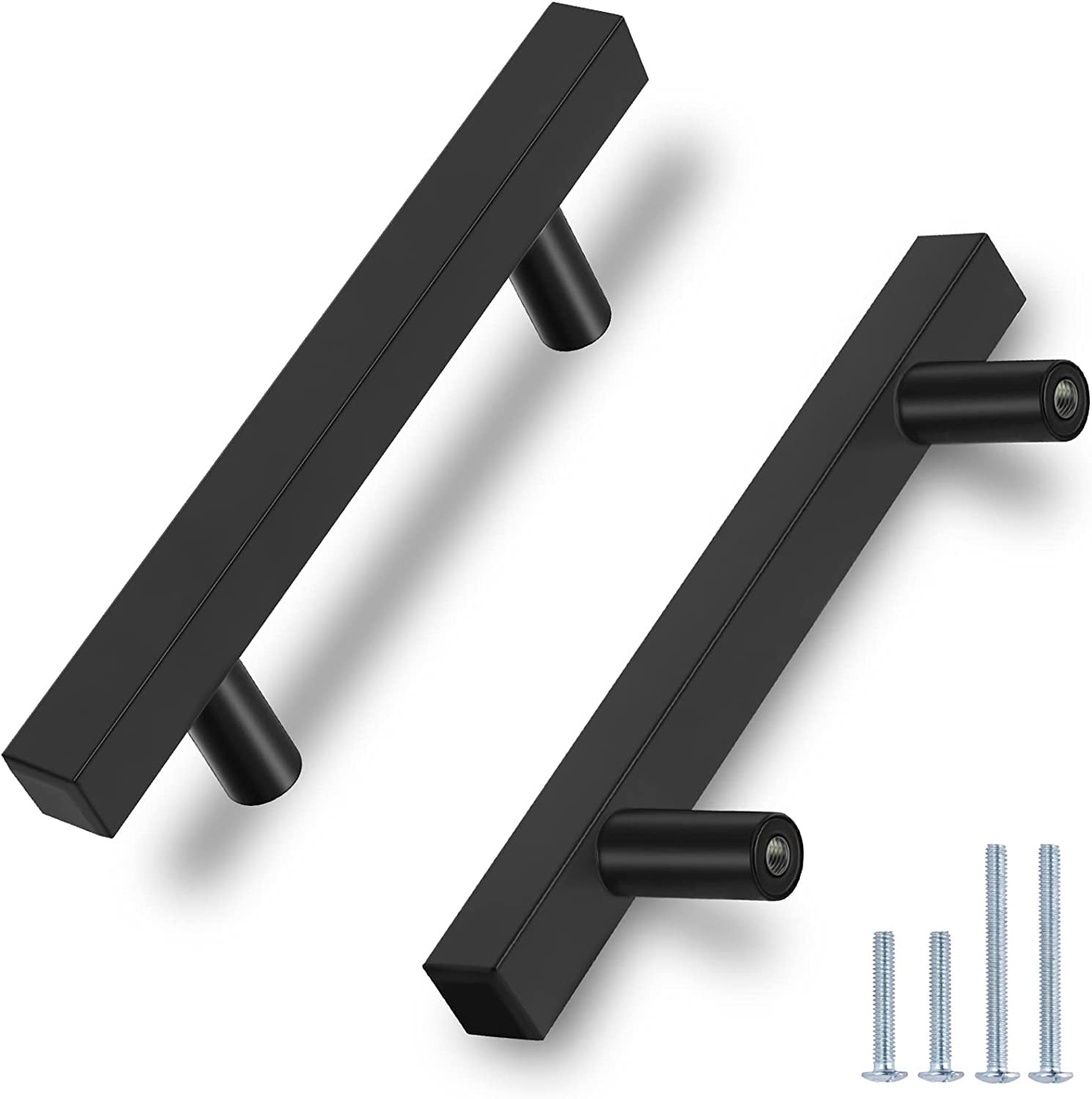 20 Pack | 3-3/4 Inch Hole to Hole Black Square Kitchen Cabinet Handles ...