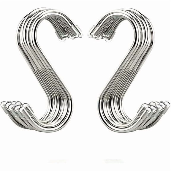 20 Pack 3.4" S Shaped Hooks Stainless Steel Metal Hangers Hanging Hooks for Kitchen, Work Shop, Bathroom, Garden - Heavy Duty Wall Hangers Without Nails Self-Adhesive Traceless Removabl