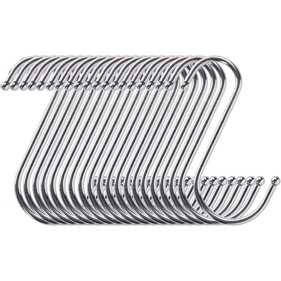 20 Pack 3 Inches S Shaped Hooks Heavy-Duty Stainless Steel Metal Hangers Hanging Hooks Pan Pot Holder Rack Hooks for Kitchenware Pots Utensils Clothes Bags Towels Plants
