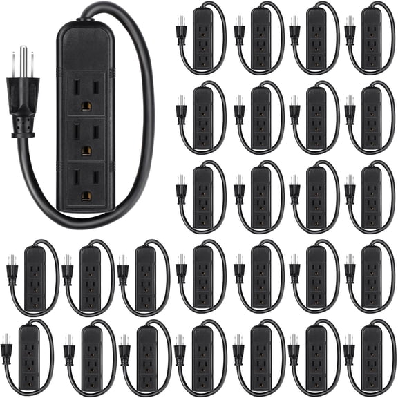 20 Pack 3 Outlet Power Strip Extension Cord with Flat Plug Mini Cord 3 Ground Heavy Duty Mountable Outlets Strip for Computer Phone Home Office