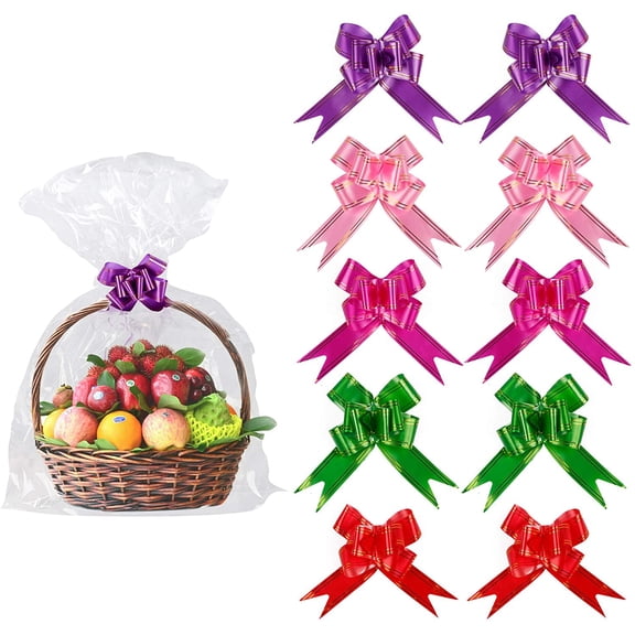 20 Pack 30x44inches Clear Basket Bags Pull Bow Set 10 Packaging Bags Cello Cellophane Wrap 10 Ribbon Bows For Easter