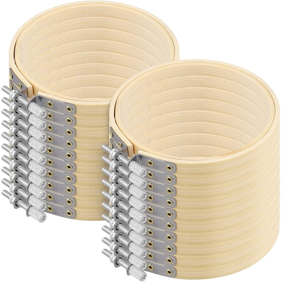 20 Pack 4 Inch Embroidery Hoops Bamboo, Wooden Cross Stitch Circles for Sewing, Art Craft