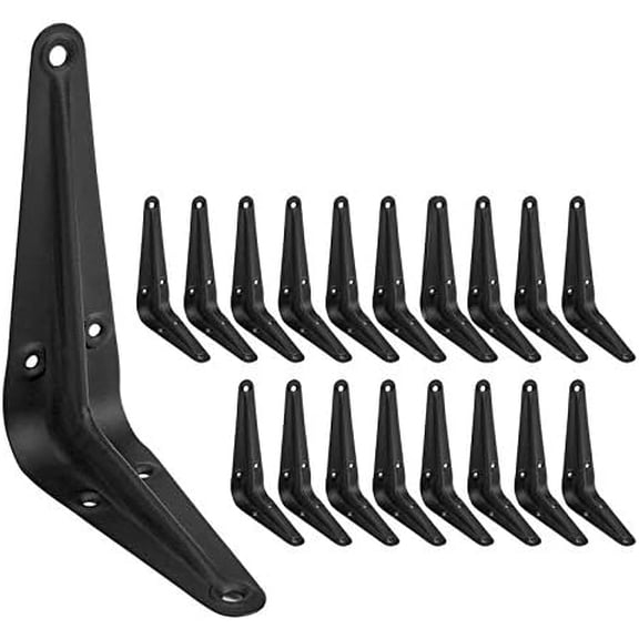 20 Pack 4 x 3 Inch Heavy Duty Black Metal Floating Shelves Brackets, L Bracket Corner Brace Support, Wall Mount, 60 lbs Capacity Each