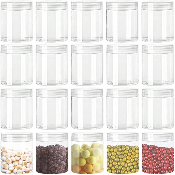 20 Pack 4oz Wide-Mouth Clear Plastic Jars - Refillable Round Containers with Lids for Candy, Beads, Lotion, Slime Making & Storage