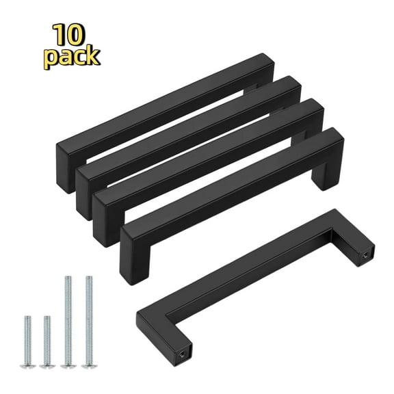 RYLZX 10 Pack 5 Inch Hole Center Solid Slim Square Pulls Matte Black Kitchen Cabinet Handles Square Bar Drawer Handles Flat Black Drawer Pulls for Cupboard Dresser and Cabinets