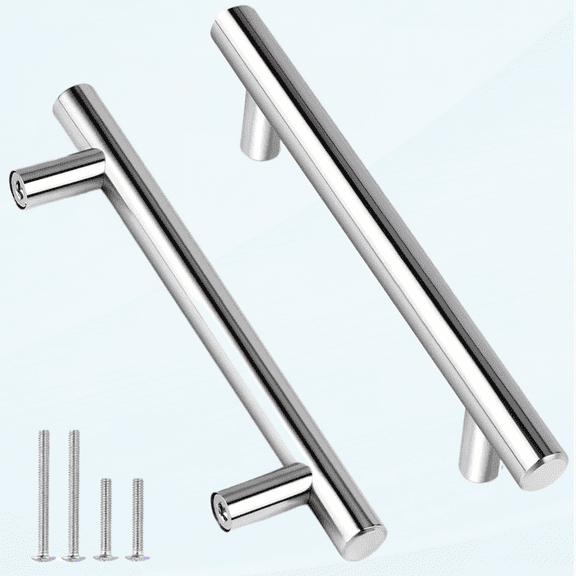 20 Pack | 5 Inch Polished Chrome Cabinet Handles, 7-9/16 Inches Total Length Euro T Bar Handle Pulls, Stainless Steel Kitchen Cabinet Hardware Drawer Pulls