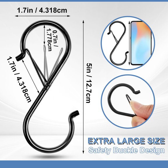 20 Pack 5 Inch S Hooks with Safety Buckle Durable Iron Hanging Hooks for Kitchen Utensils Plants and Decor