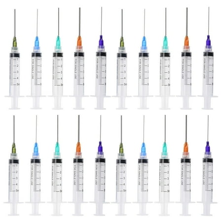 20 Pack 5ml Ink Filling Syringe Luer Lock Plastic Syringes With Platic 1.5'' Blunt Needle Tip For Liquid Glue Oil Ink