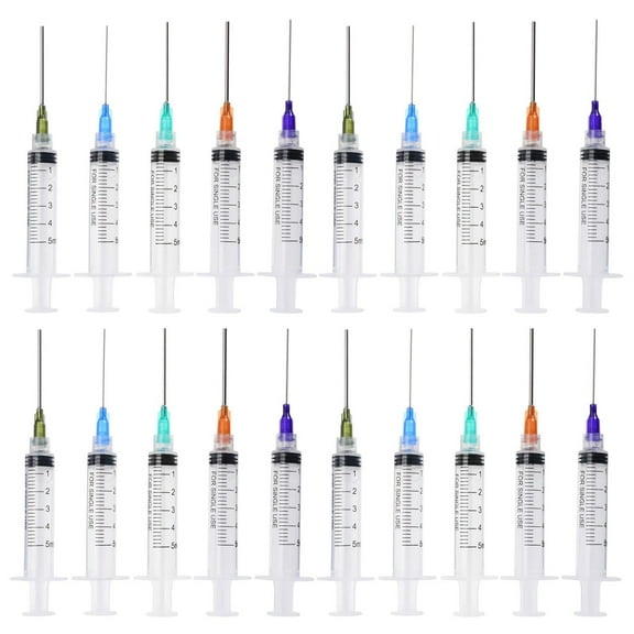 20 Pack 5ml Ink Filling Syringe Luer Lock Plastic Syringes With Platic 1.5'' Blunt Needle Tip For Liquid Glue Oil Ink