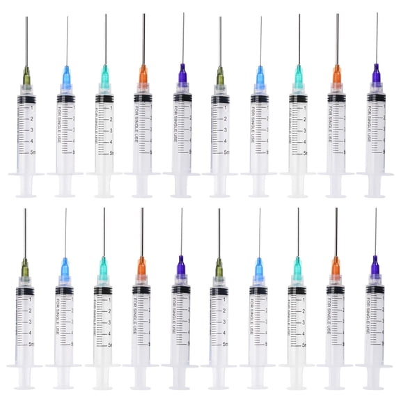 SKYPRO 20 pack 5ml Ink Filling Plastic Syringe Luer Lock Plastic Syringes with Platic 1.5'' Blunt Needle Tip for Liquid Glue Oil Ink
