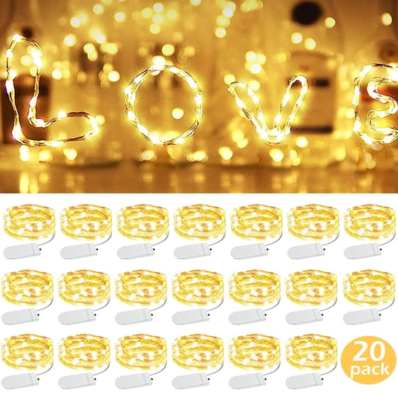 20 Pack 6.6ft Fairy Lights, 20 LED Copper Wire Battery Operated Starry String Lights for DIY Party Costume Wedding Easter Table Decoration