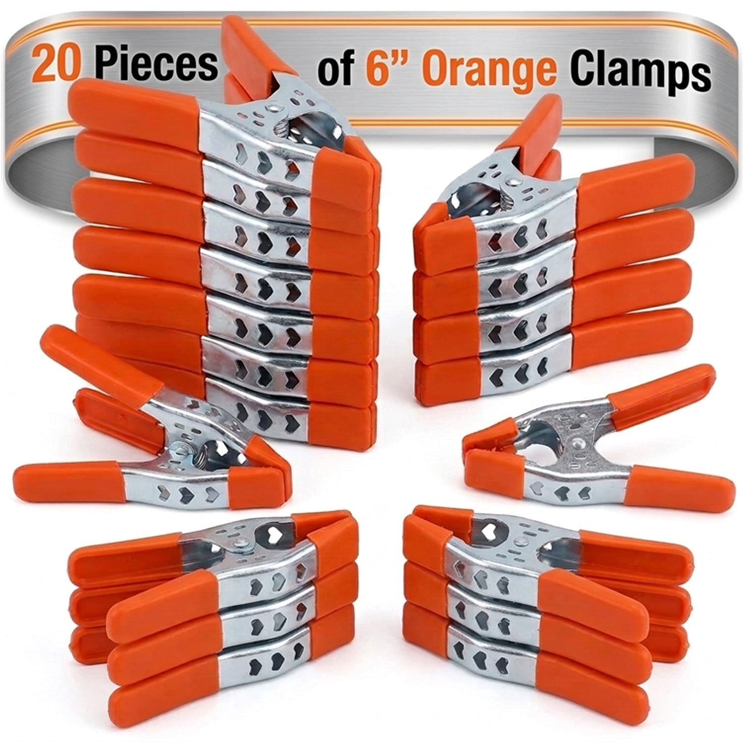 20 Pack 6-Inch Heavy Duty Metal Spring Clamps – 2.5" Jaw Opening, Strong Grip Large Clips for Woodworking, Photography Backdrops, Crafts, DIY Projects